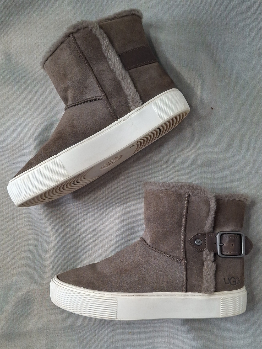 UGG Kids Taupe Suede Shearling-Trim Sneaker Boot